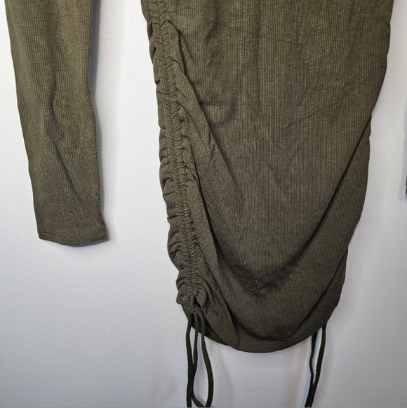 BB Dakota For Steve Madden Ruched Ribbed Long Sleeve Olive Green Mini Dress XS - Picture 5 of 11